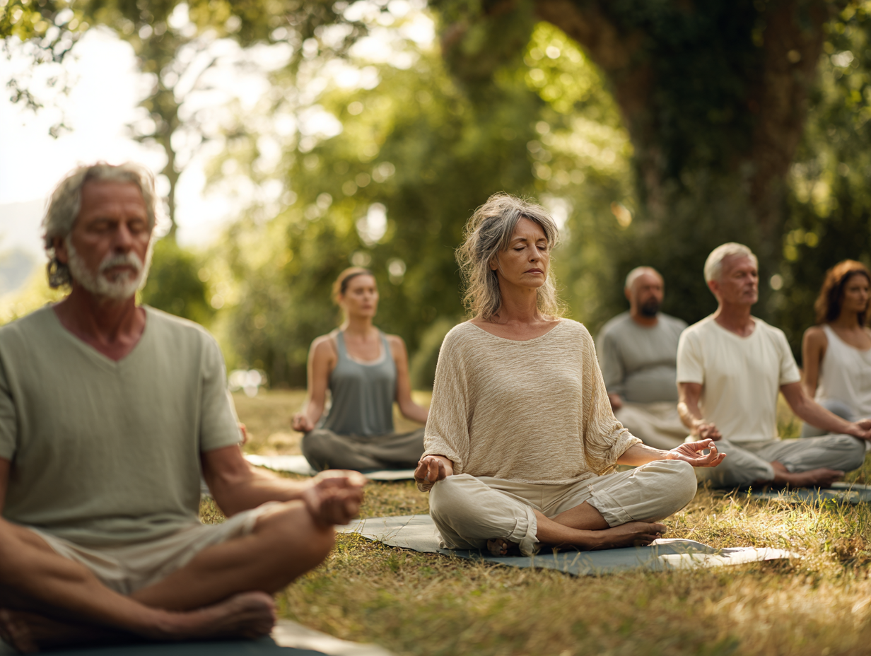 Групова практика йоги в затишній студії